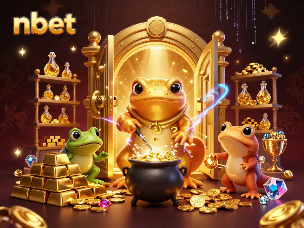 Experience the magic of nbet with a vibrant scene of golden alchemy and gaming treasures.