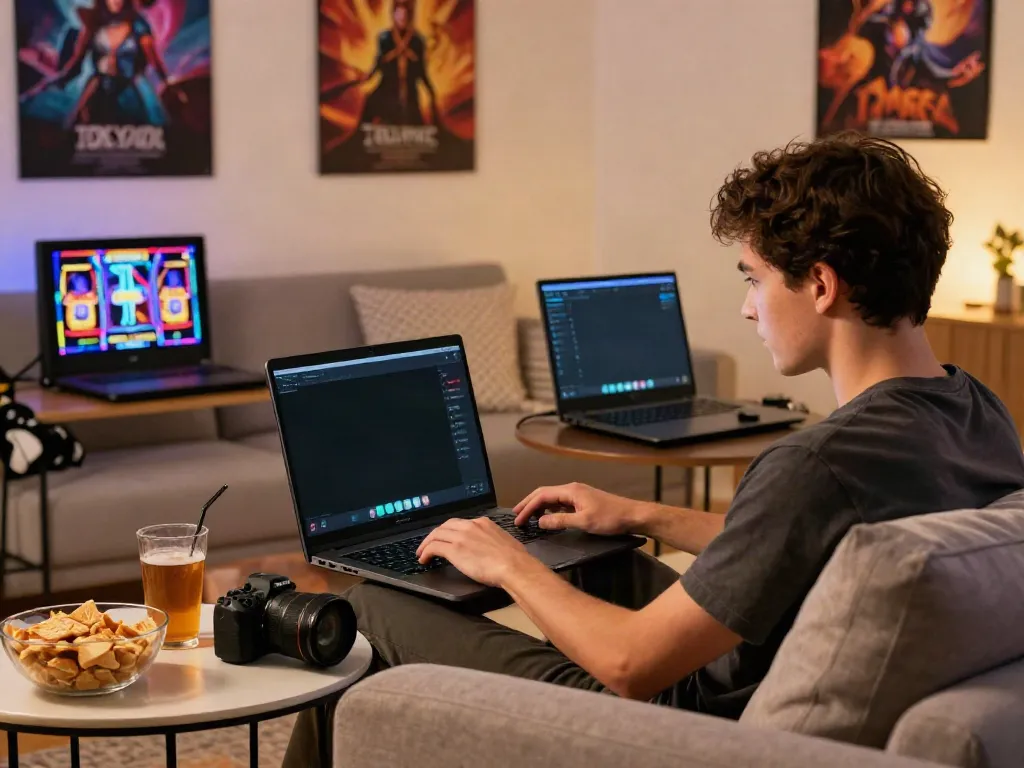 Engaging gaming moment focused on server Thailand, featuring a player enjoying online slots in a cozy home setup.