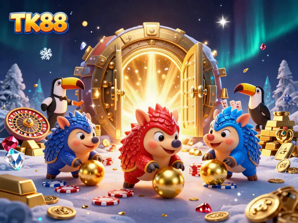 Engage in thrilling gameplay at TK88 with dynamic pangolins amid poker chips and casino glamour.