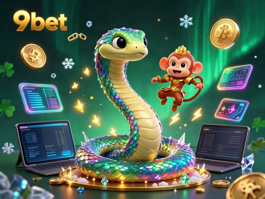 Experience thrilling gameplay at 9bet with a vibrant 3D casino scene filled with animated characters and cryptocurrency elements.