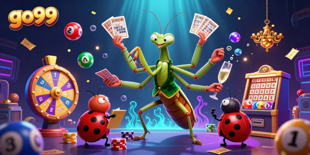 Experience the excitement of go99 with thrilling card games and vibrant lottery elements in this dynamic illustration.
