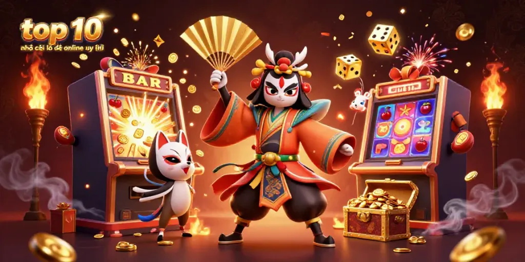 Engage with the top 10 nhà cái lô đề online uy tín through captivating 3D illustration showcasing dynamic casino elements.