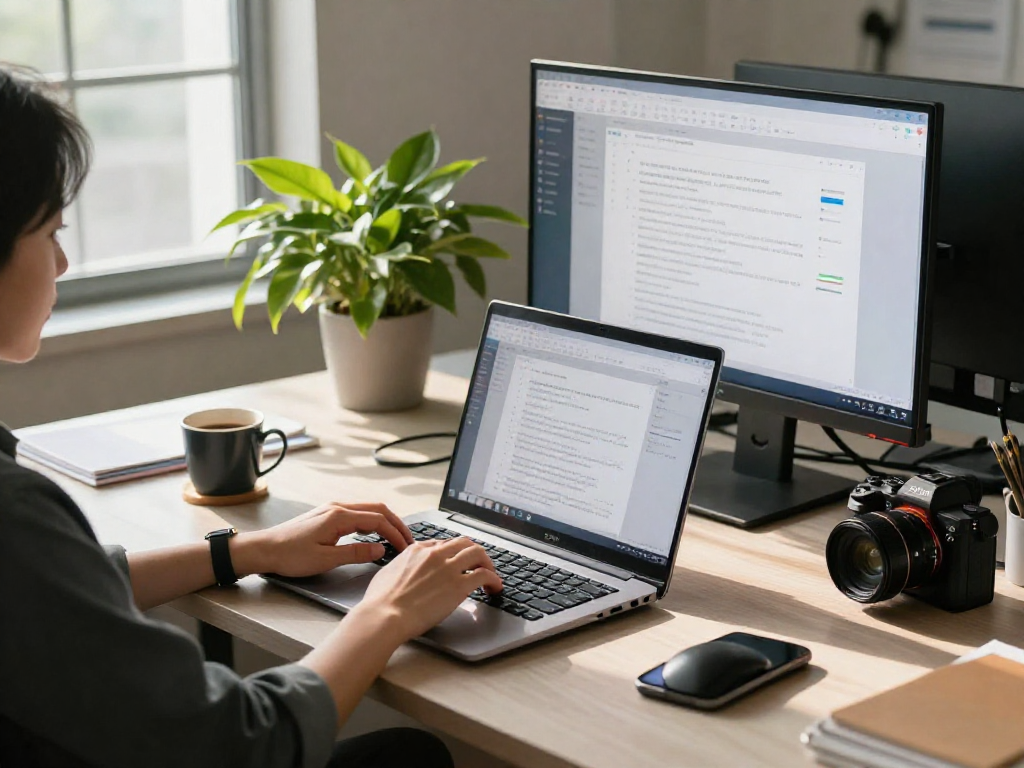 Typing with 搜狗拼音输入法 at a modern workspace, showcasing productivity and technology integration.