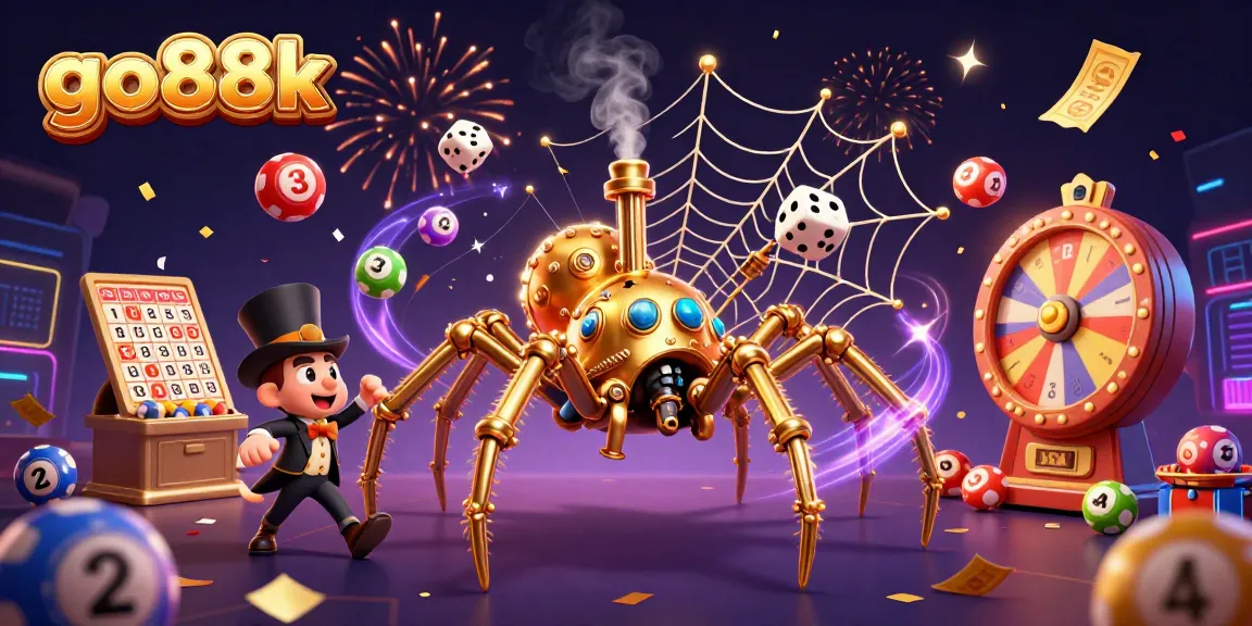 Experience the excitement of go88k with a vibrant, steampunk casino scene illustrating spinning lottery balls and dynamic games.