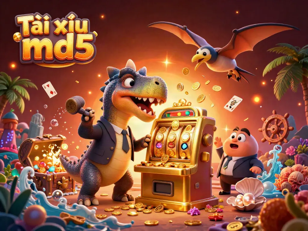 Experience thrilling Tài xỉu md5 action with characters in a vibrant casino scene full of excitement.