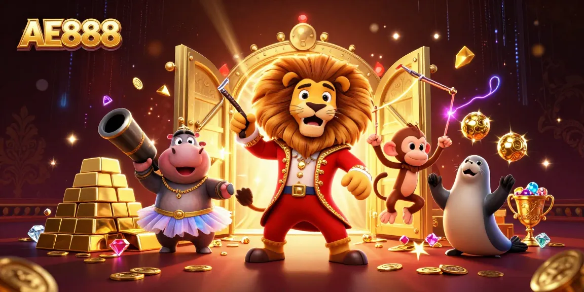 Experience exhilarating gameplay at AE888 with our thrilling circus-themed casino illustration.