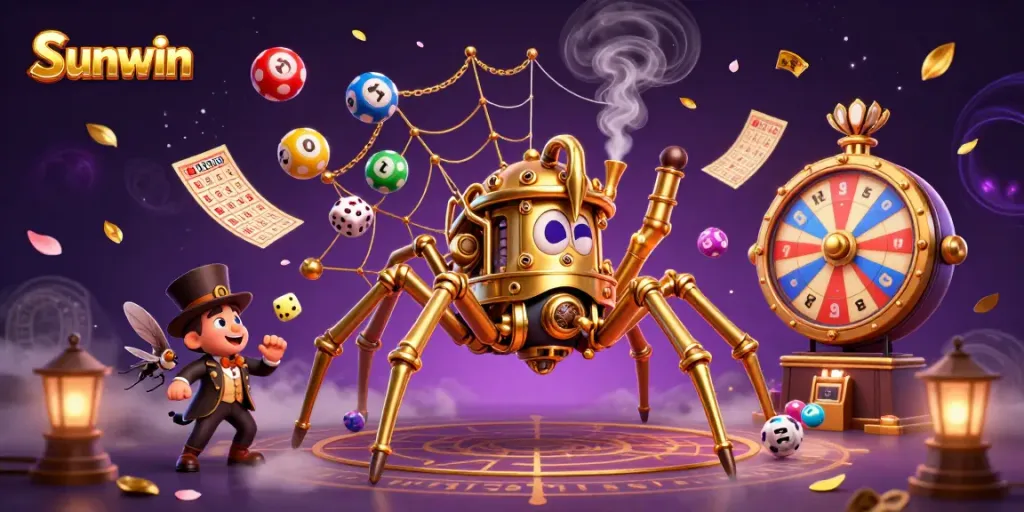 Experience the thrill of Sunwin as the golden spider spins its jackpot web with colorful balls and prizes.