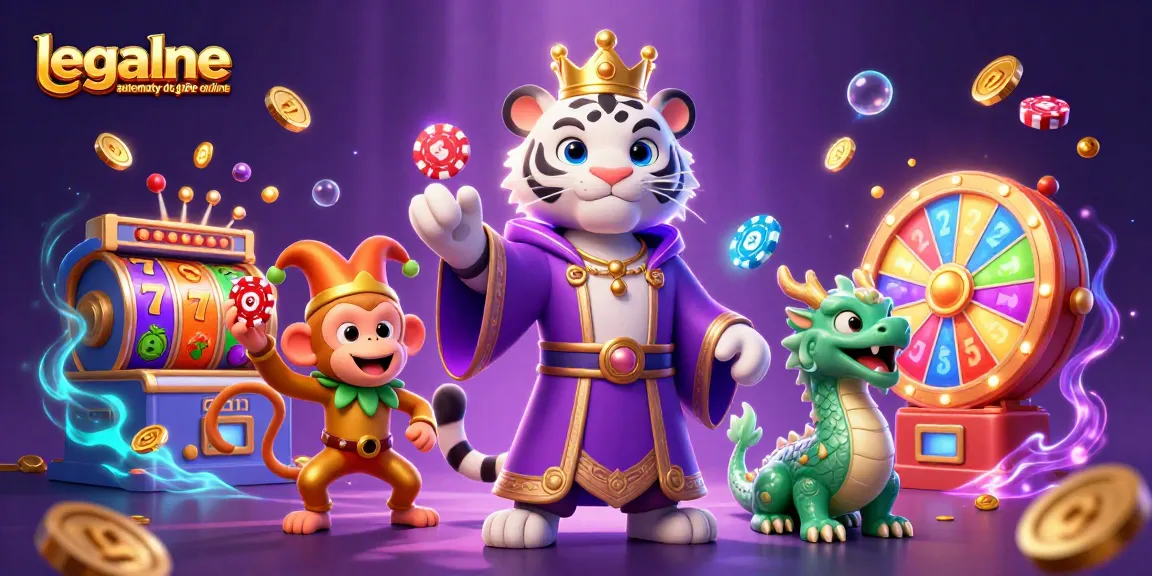 Engage with legalne automaty do gier online featuring an elegant 3D tiger, jester monkey, and vibrant game elements.