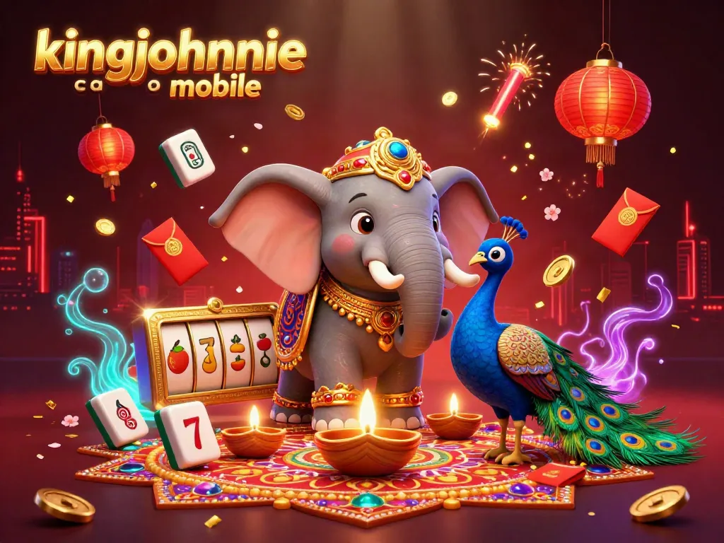 Experience kingjohnnie casino mobile in a lively 3D scene featuring vibrant characters and slot game elements.