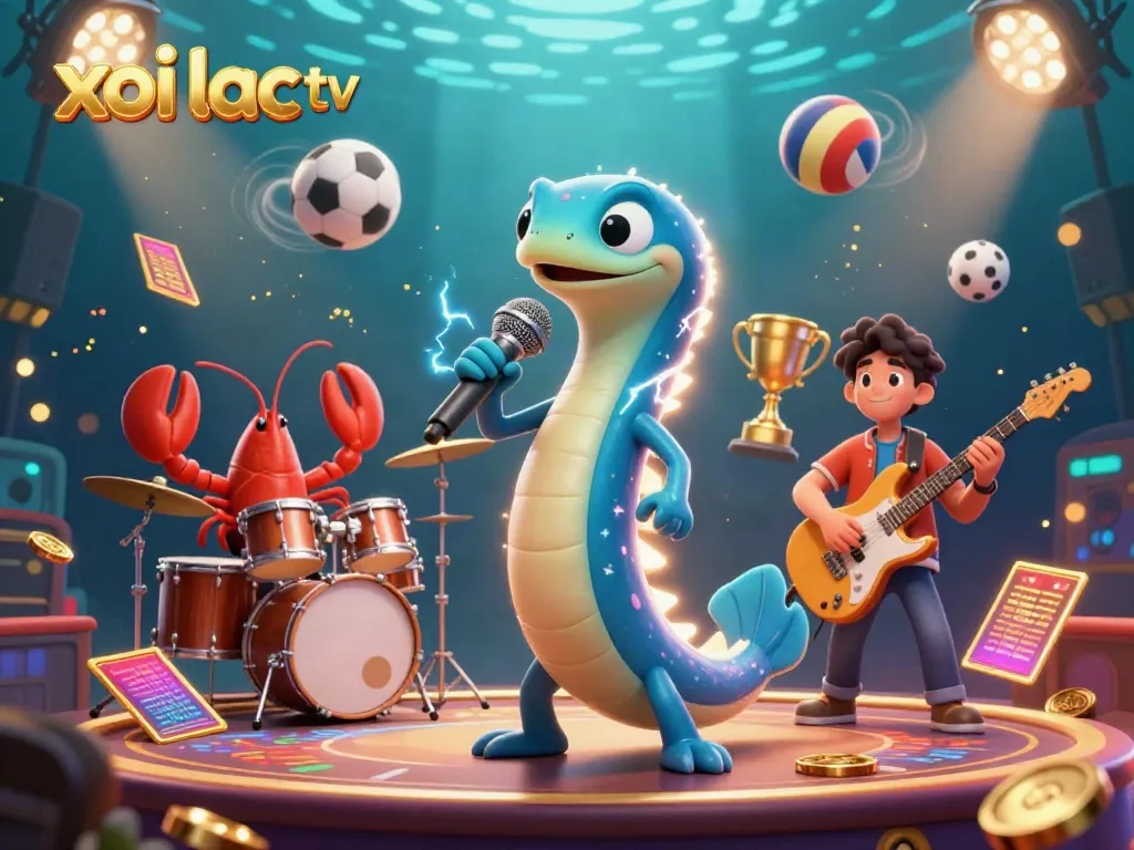 Engaging scene of xoi lac tv featuring animated characters performing on an underwater casino stage, showcasing vibrant betting elements.