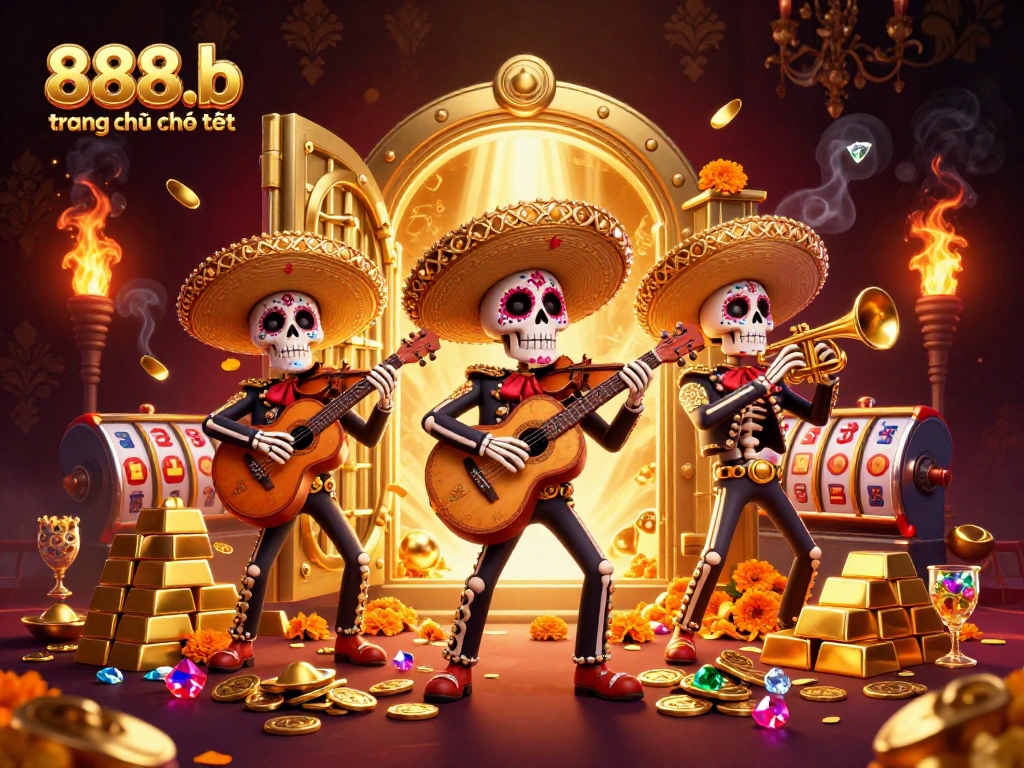 Experience the thrill of 888b trang chủ chính thức with vibrant mariachi band and golden casino treasures.