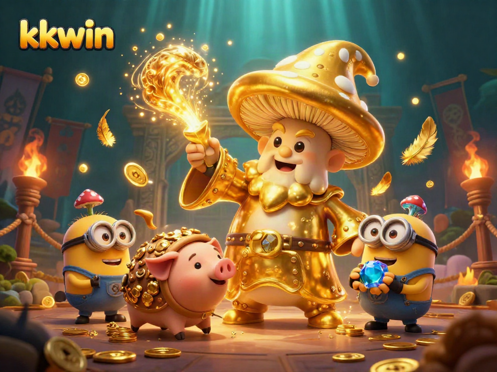 Engage with exciting kkwin gaming adventures featuring a magical golden wizard and treasure-hunting pig.
