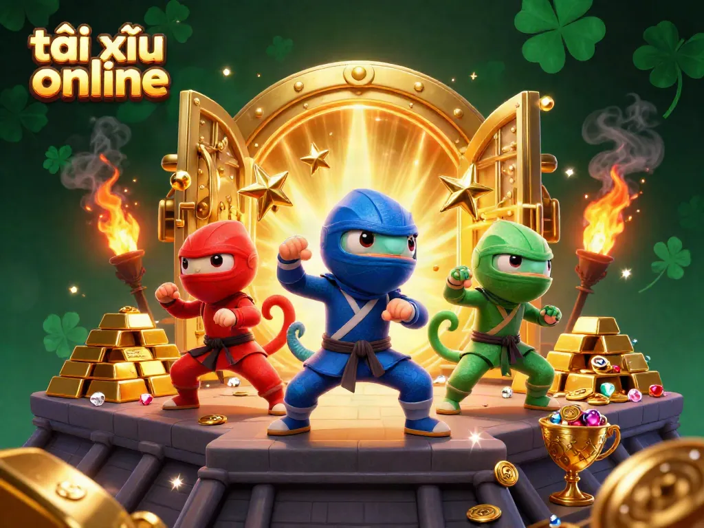 Experience the excitement of tài xỉu online with our colorful ninja chameleon team amidst treasure.
