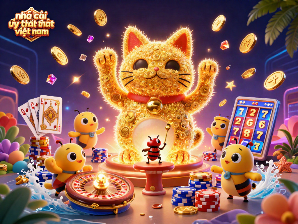 Experience the excitement of nhà cái uy tín nhất việt nam with a vibrant 3D illustration of casino elements.