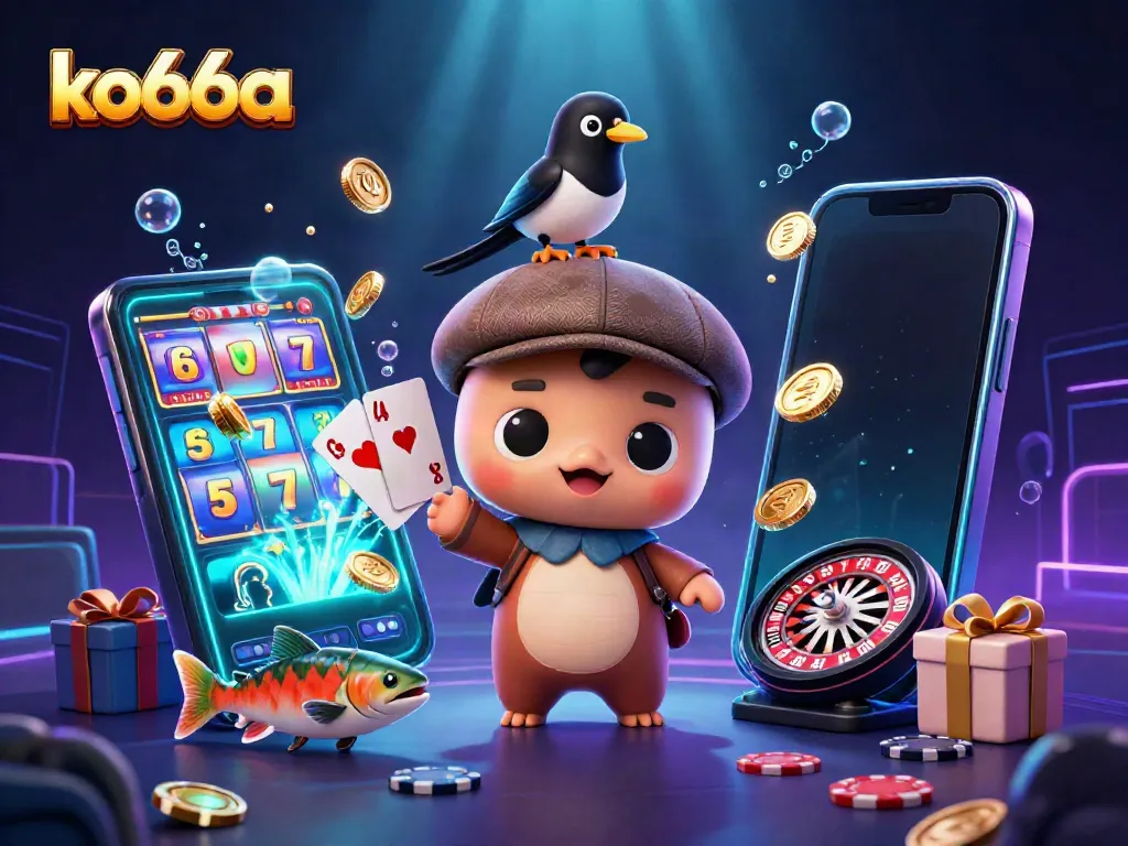 Play and win at ko66a with a cartoon Nessie surrounded by engaging casino elements!
