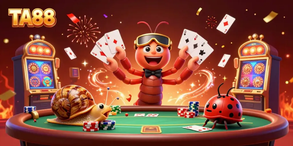 Watch the 3D cartoon dealer at TA88 showcasing an exciting casino scene filled with poker elements.