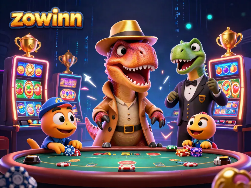 Zowinn shows a velociraptor card counter and stegosaurus pit boss at an exciting blackjack table