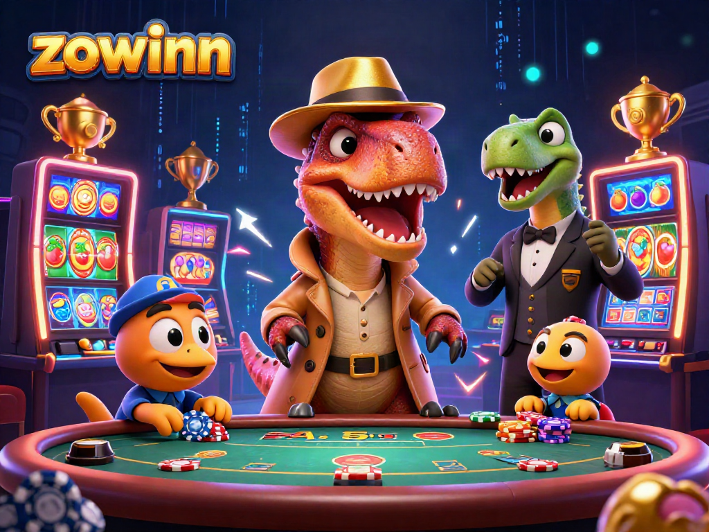 Zowinn shows a velociraptor card counter and stegosaurus pit boss at an exciting blackjack table