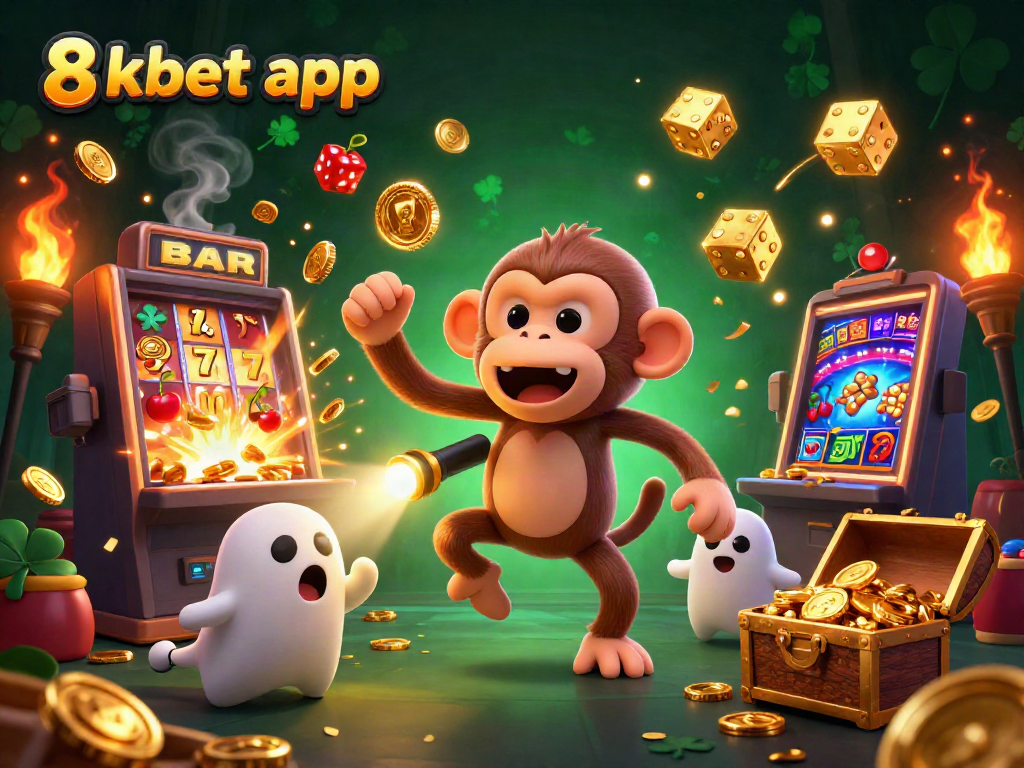 Experience the thrilling action of the 8xbet app in a vibrant, ghostly casino scene with fun characters.