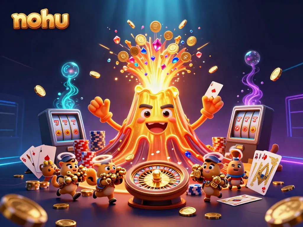 Experience exciting wins with nohu in this colorful 3D casino scene full of treasures and vibrant energy.