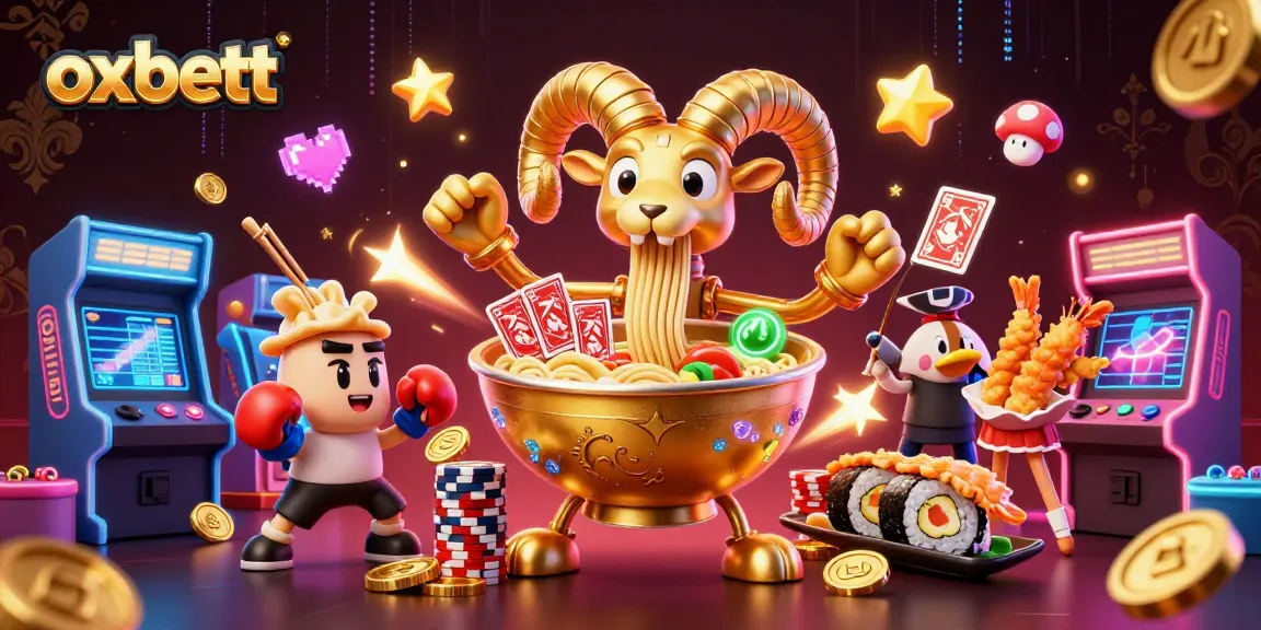 oxbett's engaging 3D casino scene filled with colorful game machines and animated characters.