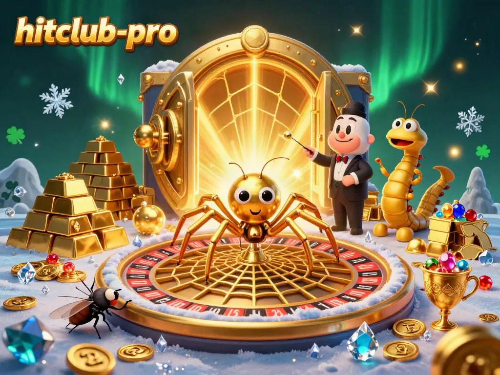 Engage in thrilling bets at hitclub-pro with a whimsical roulette-themed scene of a golden spider and centipede croupier.