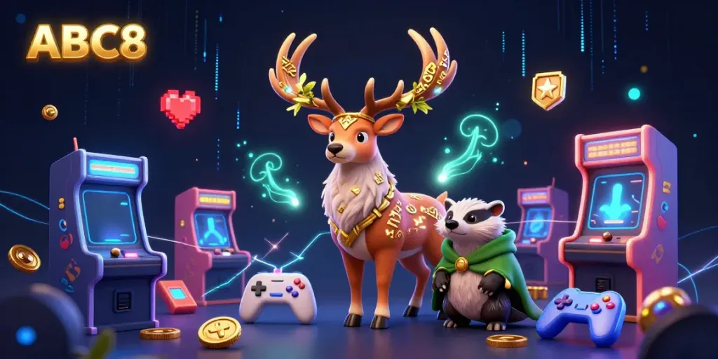 Experience thrilling gaming at ABC8 with vibrant characters and dynamic arcade elements.